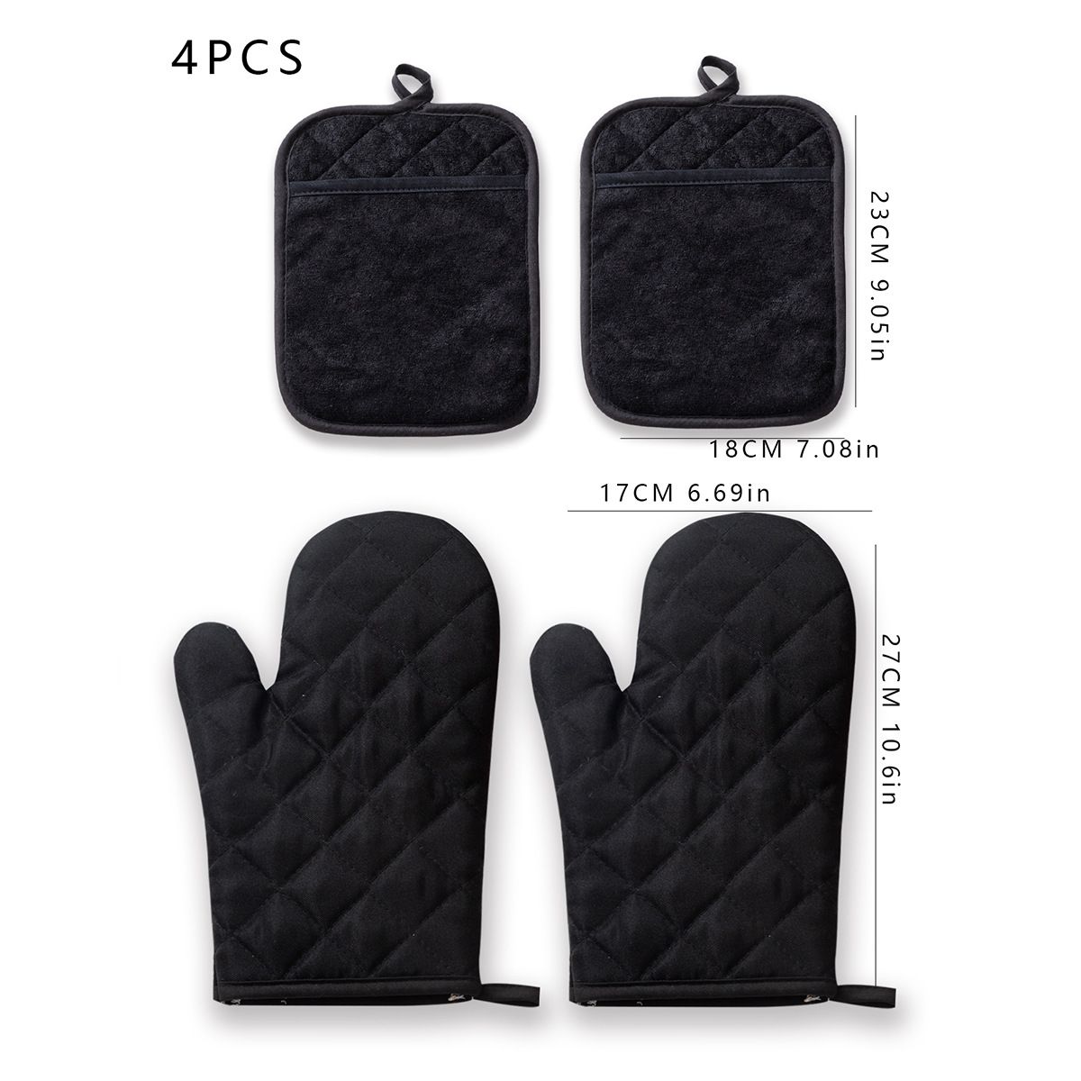Oven Mitts and Pot Holders 4 pcs Set,High Heat Resistant 500 Degree Extra Thicken Long Kitchen Cotton Oven Glove for Cooking (,Black) - Image 5