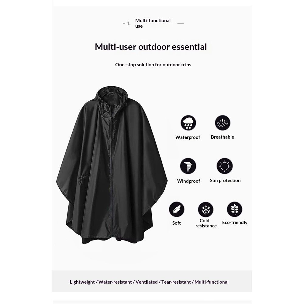 Waterproof Rain Poncho Lightweight Reusable Hiking Hooded Coat Jacket for Outdoor Activities（black） - Image 2