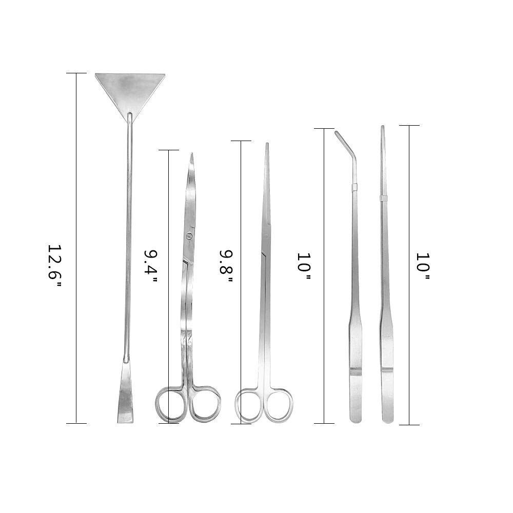 Aquascaping Tools 5 in 1 Kit Aquarium Scissors Plant Tools Curved & Straight Scissor Tweezers Spatula Stainless Steel Anti Rust Aquascape Tools for Fish Tank+zipper bag - Image 4