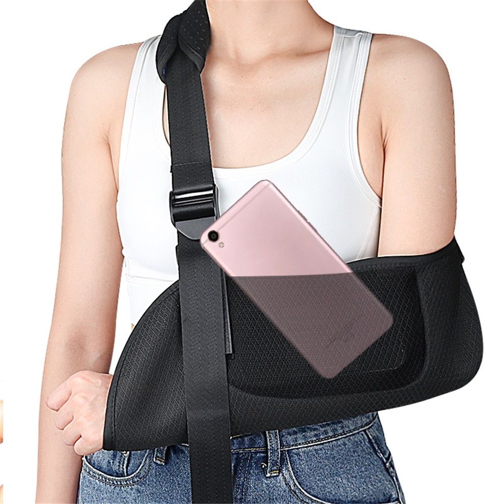 Arm shoulder sling, breathable sling with shoulder pad, used to support male and female rotator cuff injuries, left or right arm, elbow, clavicle fracture surgery (black, M) - Image 2