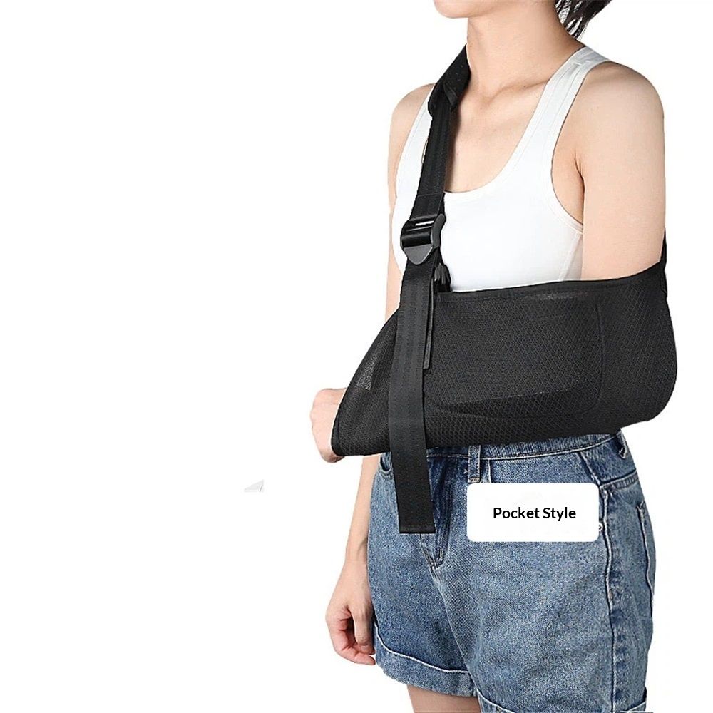 Arm shoulder sling, breathable sling with shoulder pad, used to support male and female rotator cuff injuries, left or right arm, elbow, clavicle fracture surgery (black, M) - Image 3