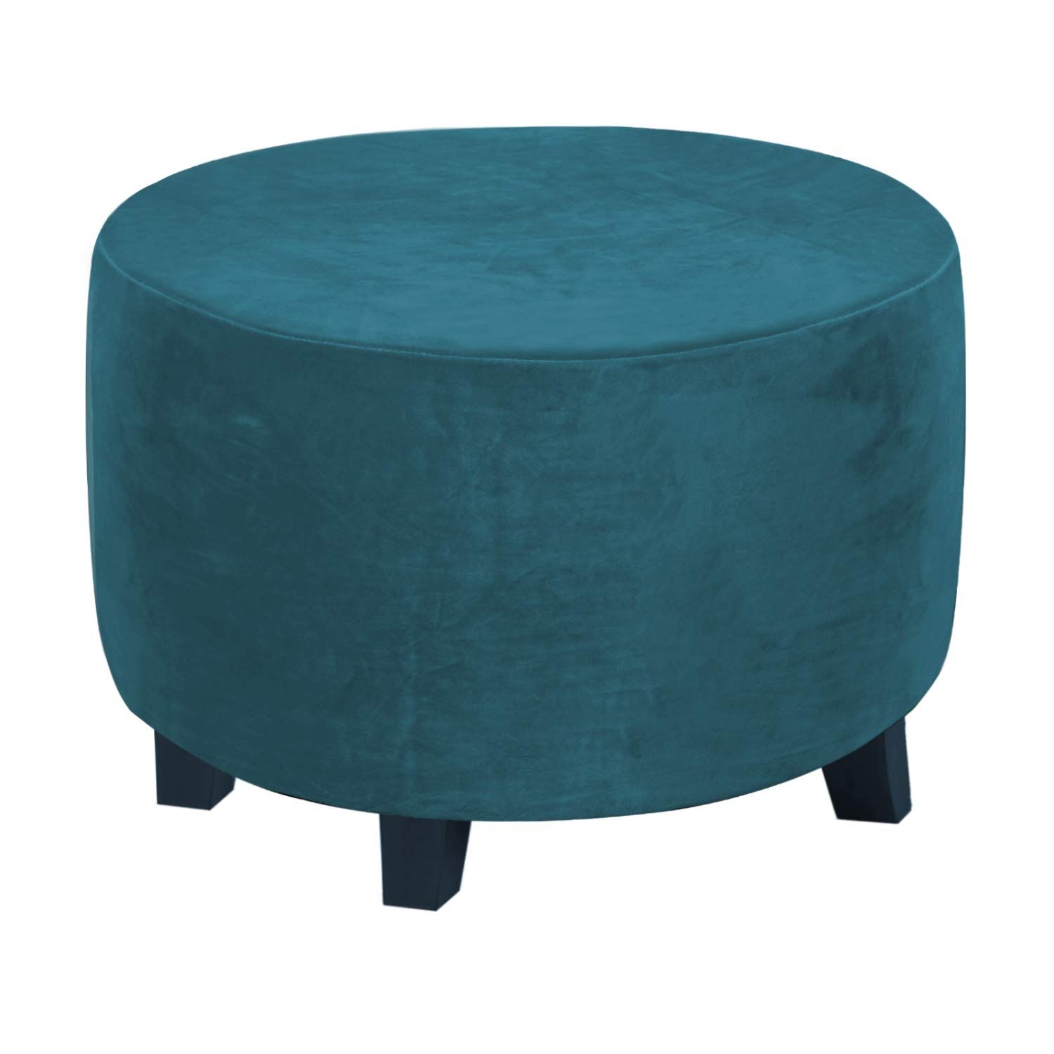 Circular lid sliding footstool protective cover storage stool elastic bottom stretch, made of velvet fabric (deep water blue small: 50-58CM) - Image 1