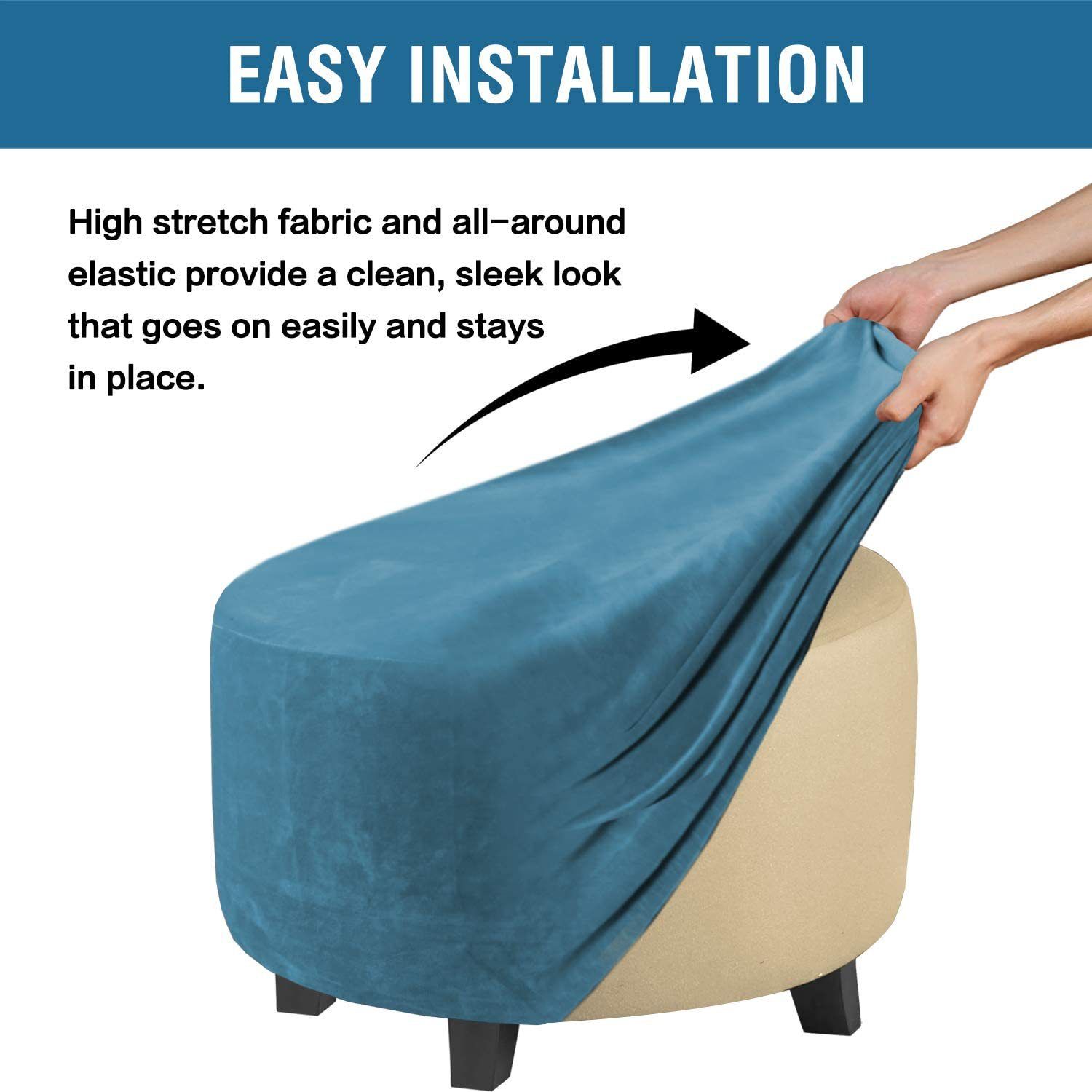 Circular lid sliding footstool protective cover storage stool elastic bottom stretch, made of velvet fabric (deep water blue small: 50-58CM) - Image 2
