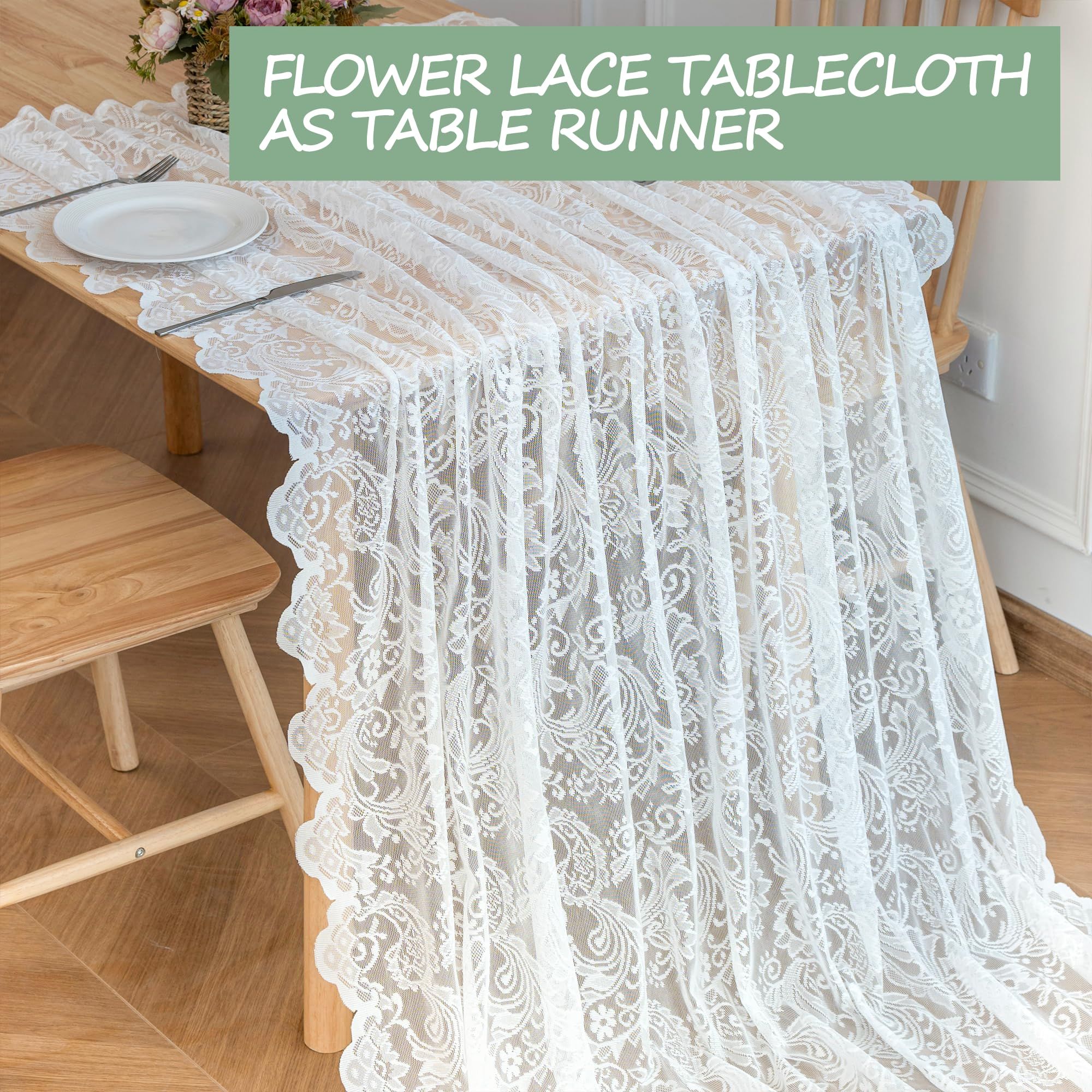 White Lace Tablecloth 70*150cm Rectangle Phoenix Tail Flower Embroidered Wedding Table Cloths for Outdoor Party Reception, Dinner Party, Baby Shower, - Image 3