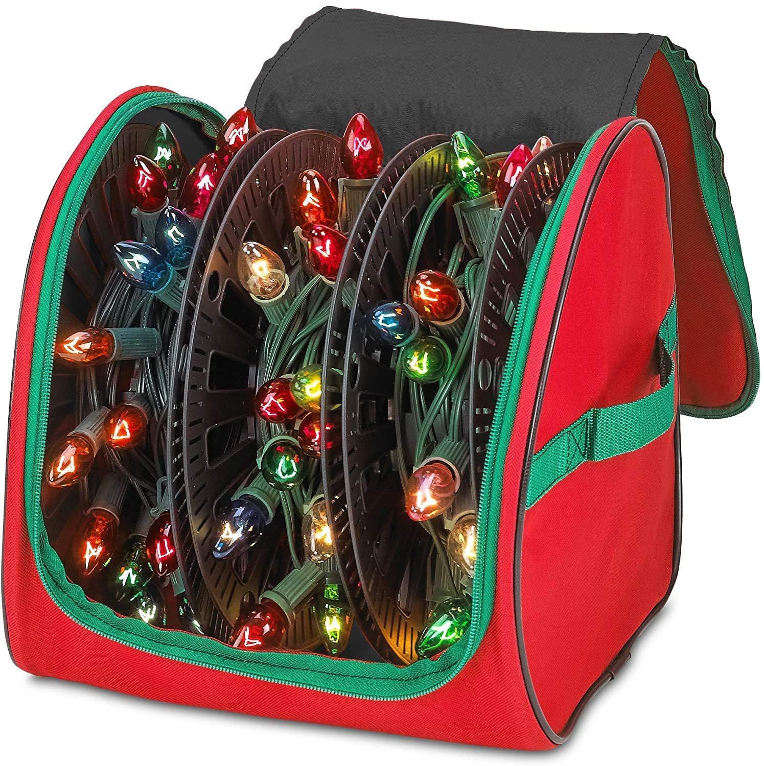 Christmas Light Storage Reels - Christmas Light Organizer 600D Oxford Fabric - Lights Storage - Stitched Reinforced Handles - Red - Image 2