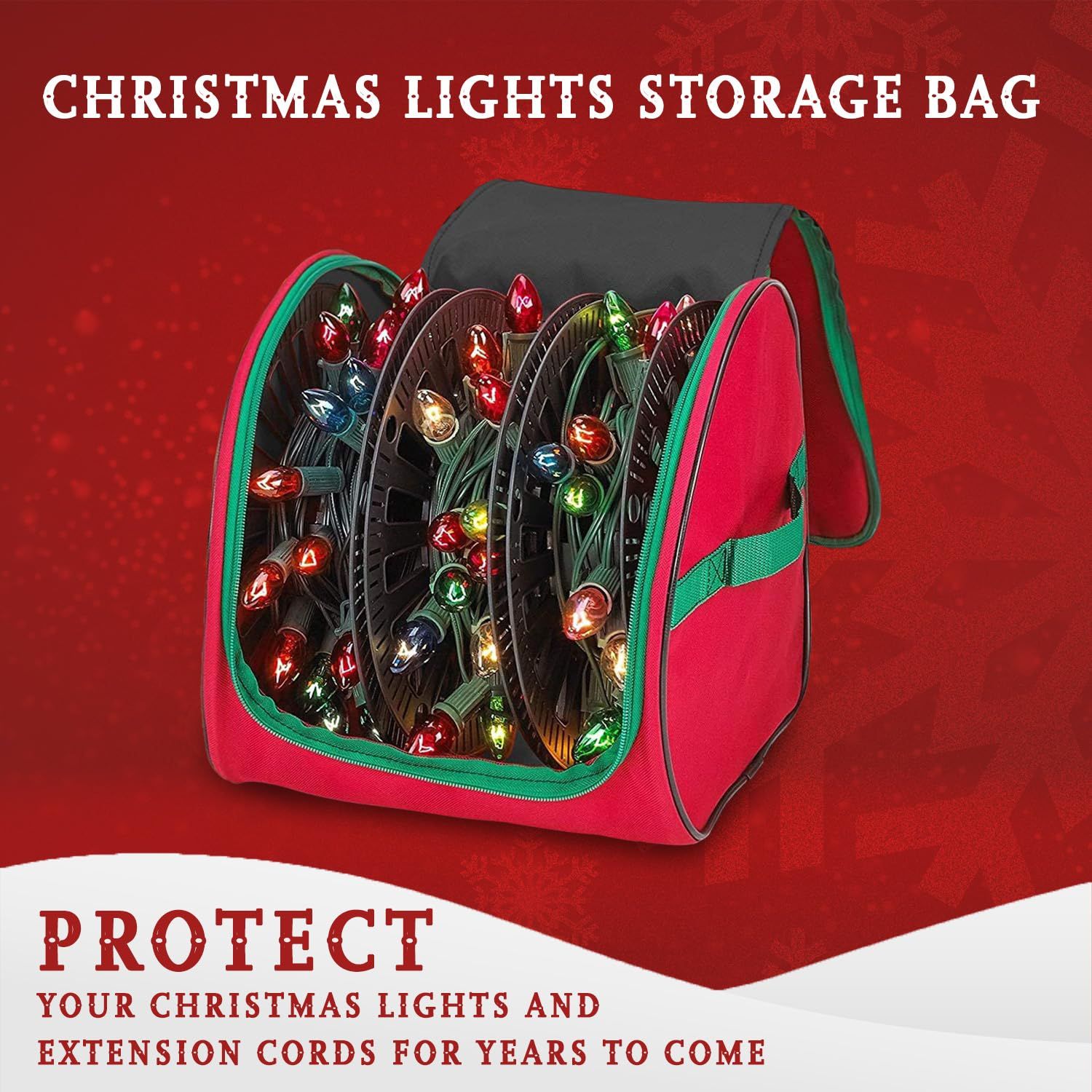 Christmas Light Storage Reels - Christmas Light Organizer 600D Oxford Fabric - Lights Storage - Stitched Reinforced Handles - Red - Image 4