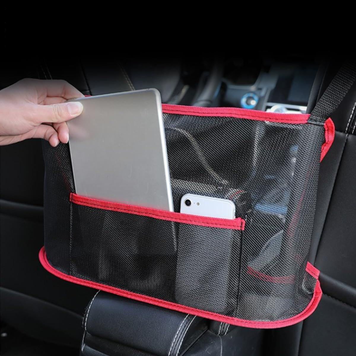 Car Net Pocket Handbag Holder, Driver Storage Netting Pouch for Purses and Bags, Safe Driving ( Red) - Image 3