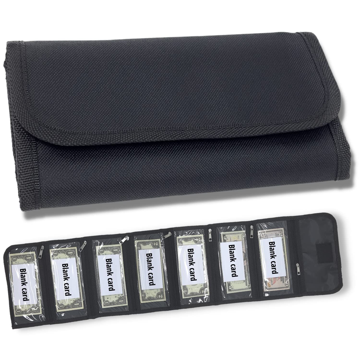 Money organizer for cash 6 slots money holder with blank card, Cash holder wallet organizer for Budgeting, Traveling, Saving, Receipts, Coupons and Tips (Black) - Image 1