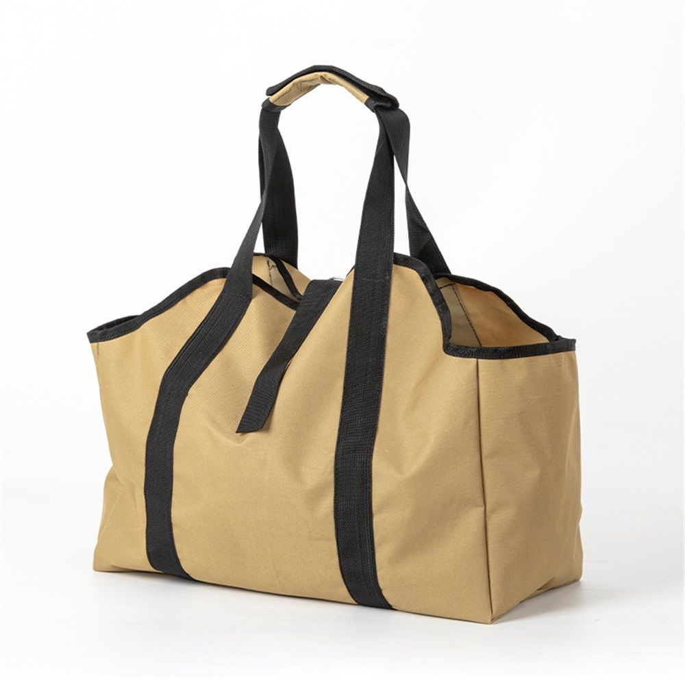 Firewood Carrier Bag Waxed Canvas Waterproof Extra Large Log Carrier Holder Freestanding Tote Bag for Firewood（khaki） - Image 1