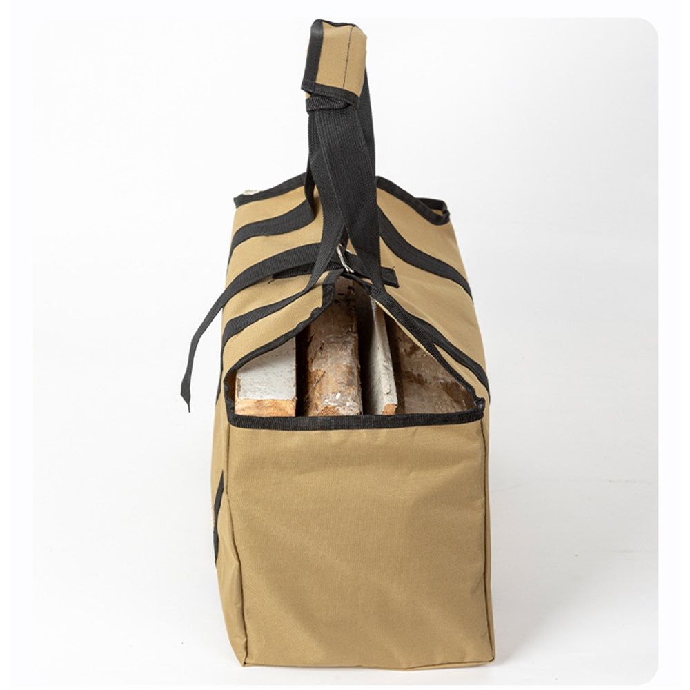 Firewood Carrier Bag Waxed Canvas Waterproof Extra Large Log Carrier Holder Freestanding Tote Bag for Firewood（khaki） - Image 3