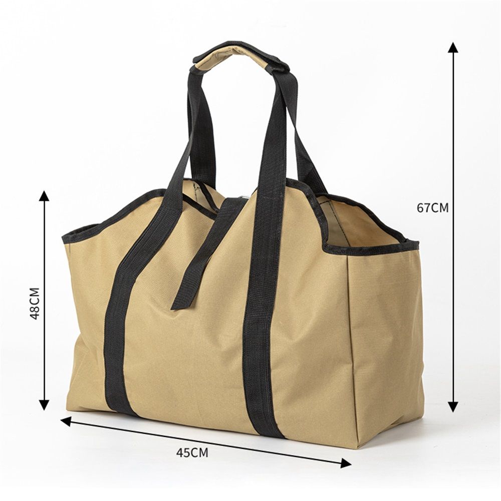 Firewood Carrier Bag Waxed Canvas Waterproof Extra Large Log Carrier Holder Freestanding Tote Bag for Firewood（khaki） - Image 5