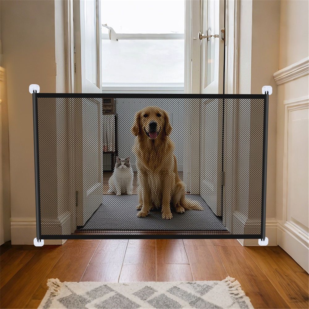 Mesh Dog Gates for Pets, Magic Pet Gate for The House, Portable Puppy Safety Fence Guard for Stairs and Doorways, Easy Install Anywhere, 4 Hooks 2 Stainless Steel Poles（110*72cm） - Image 3
