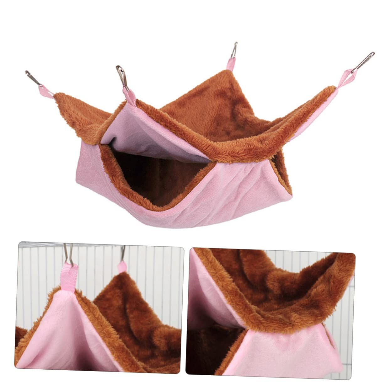 Double Layer Plush Squirrel Nest Bed Warm Sugar Glider Hammock for Pets Cozy Hanging Pet Bed Pink for Indoor Use - Image 3