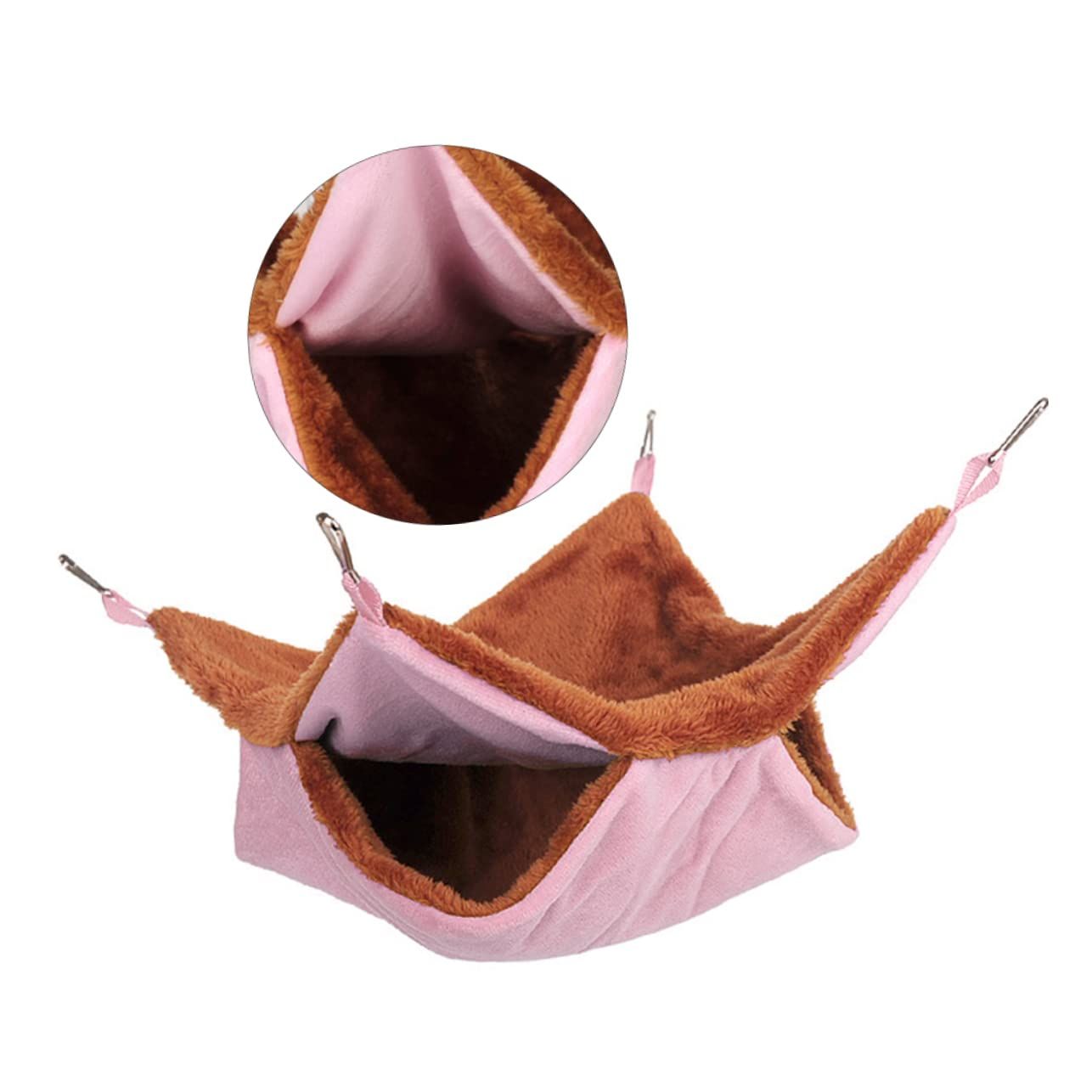 Double Layer Plush Squirrel Nest Bed Warm Sugar Glider Hammock for Pets Cozy Hanging Pet Bed Pink for Indoor Use - Image 4