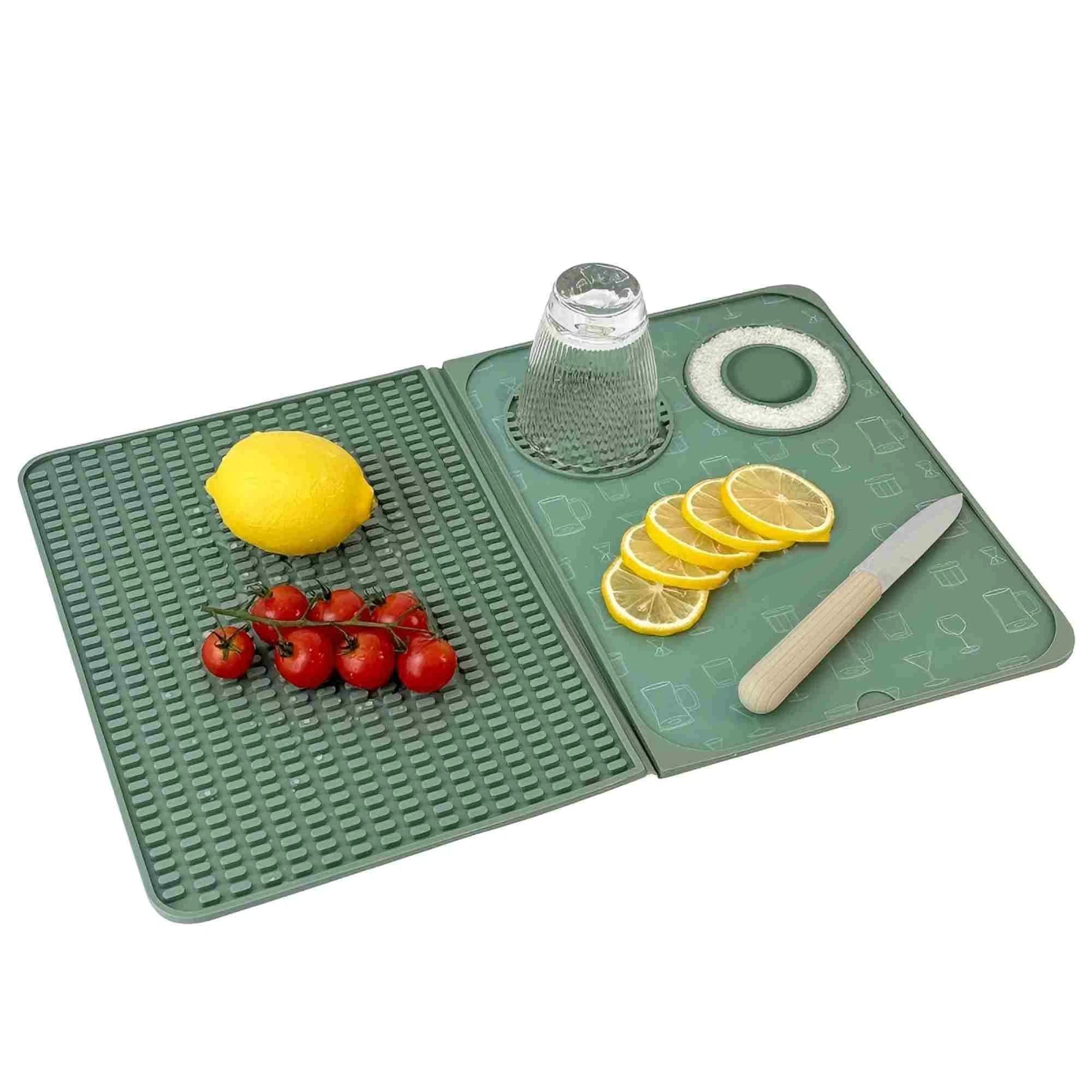 3-in-1 Bar Mat, Bar Accessories, Multifunctional Folding Cocktail Mat with Cutting Board, Drying Mats,Bar Mat for Countertops,Bar Decorations for Home,（dark green） - Image 1