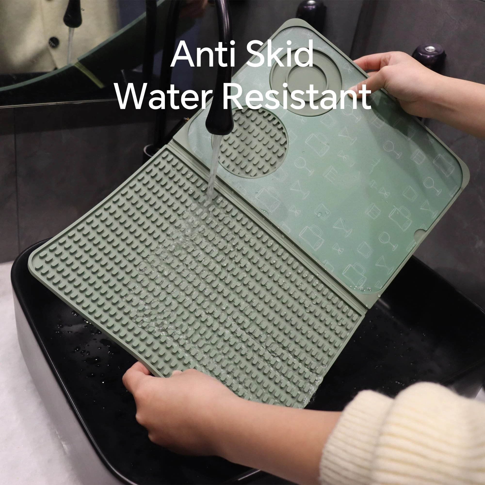 3-in-1 Bar Mat, Bar Accessories, Multifunctional Folding Cocktail Mat with Cutting Board, Drying Mats,Bar Mat for Countertops,Bar Decorations for Home,（dark green） - Image 2