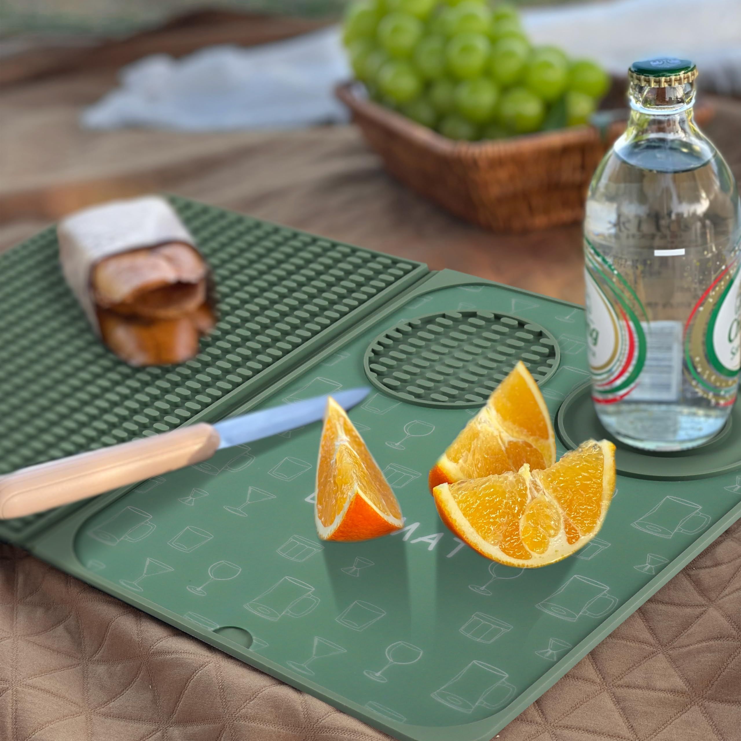 3-in-1 Bar Mat, Bar Accessories, Multifunctional Folding Cocktail Mat with Cutting Board, Drying Mats,Bar Mat for Countertops,Bar Decorations for Home,（dark green） - Image 3