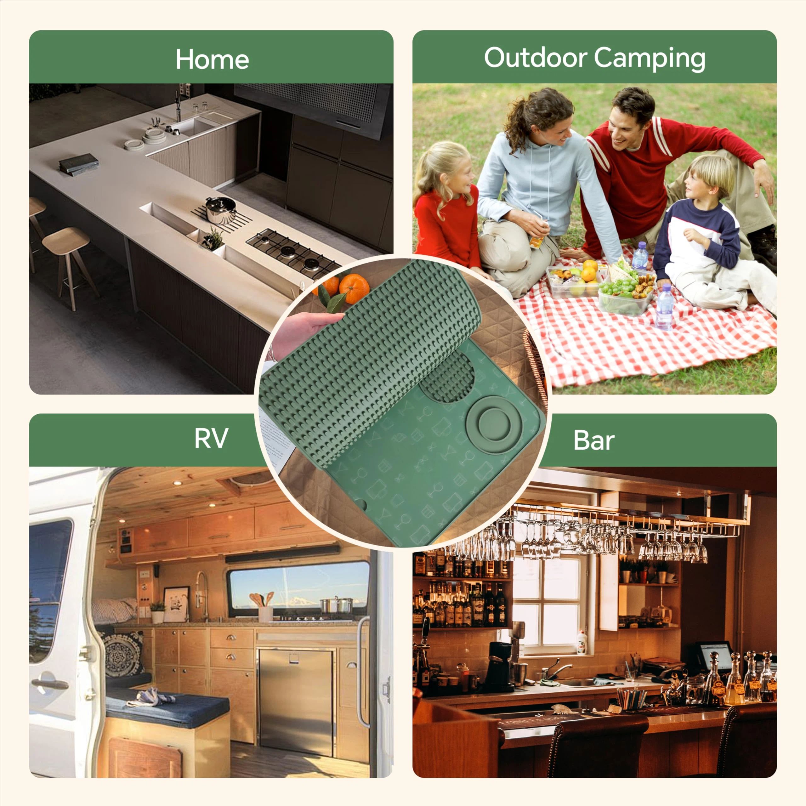 3-in-1 Bar Mat, Bar Accessories, Multifunctional Folding Cocktail Mat with Cutting Board, Drying Mats,Bar Mat for Countertops,Bar Decorations for Home,（dark green） - Image 4