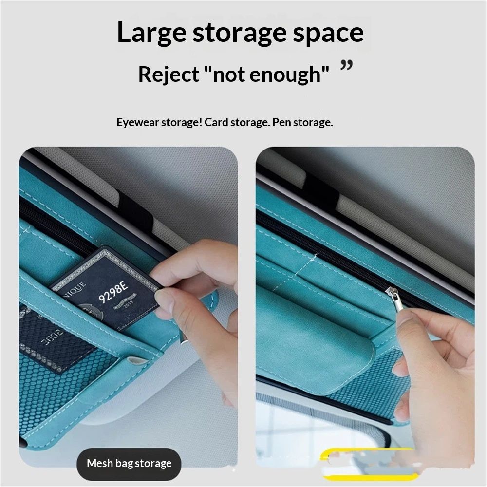 Car Sun Visor Organizer, Soft Leather Surface Eyeglasses Note Card Holder Car Storage Bag, Scratch-Resistant Waterproof Auto Sunshade Organizer Bag, Car Accessories (Blue) - Image 3