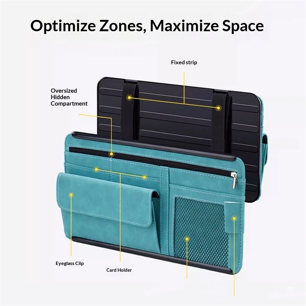 Car Sun Visor Organizer, Soft Leather Surface Eyeglasses Note Card Holder Car Storage Bag, Scratch-Resistant Waterproof Auto Sunshade Organizer Bag, Car Accessories (Blue) - Image 5
