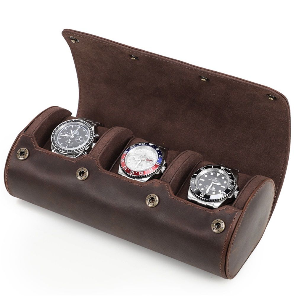 3 Watch Travel Case- Classic Leather Watch Case With Perfect Texture.Portable Watch Roll Or Organizer For Storage And Display. Luxury Gifts For Men, All Handmade by Artisans. - Image 2