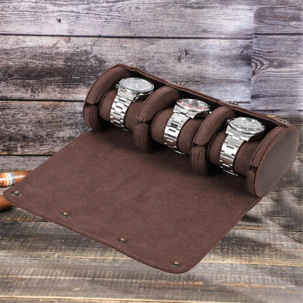 3 Watch Travel Case- Classic Leather Watch Case With Perfect Texture.Portable Watch Roll Or Organizer For Storage And Display. Luxury Gifts For Men, All Handmade by Artisans. - Image 3