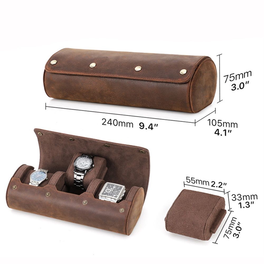 3 Watch Travel Case- Classic Leather Watch Case With Perfect Texture.Portable Watch Roll Or Organizer For Storage And Display. Luxury Gifts For Men, All Handmade by Artisans. - Image 4