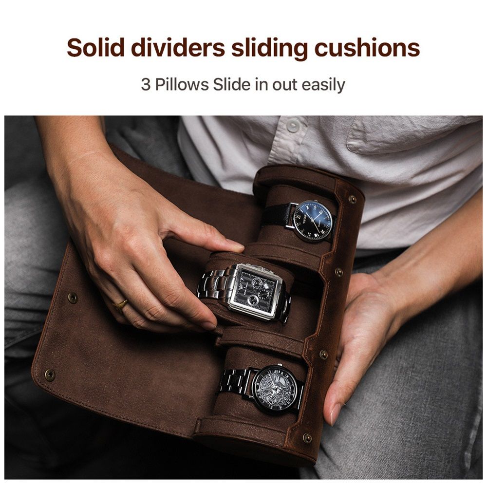 3 Watch Travel Case- Classic Leather Watch Case With Perfect Texture.Portable Watch Roll Or Organizer For Storage And Display. Luxury Gifts For Men, All Handmade by Artisans. - Image 5