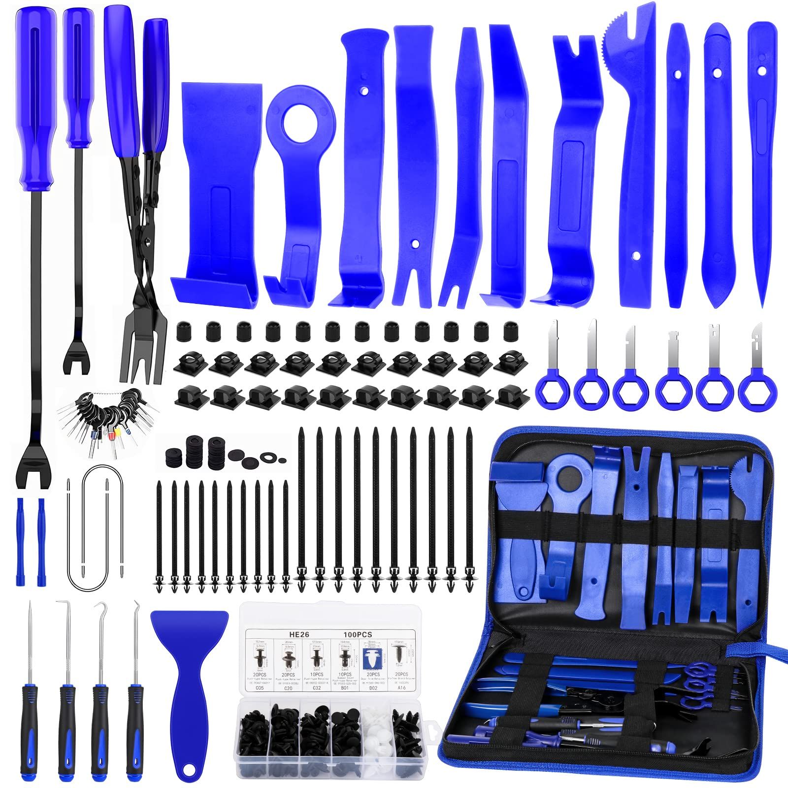 248Pcs Trim Removal Tool, Auto Push Pin Bumper Retainer Clip Set Fastener Terminal Remover Tool Adhesive Cable Clips Pry Kit Car Panel Radio Removal Auto Clip Pliers - Image 1