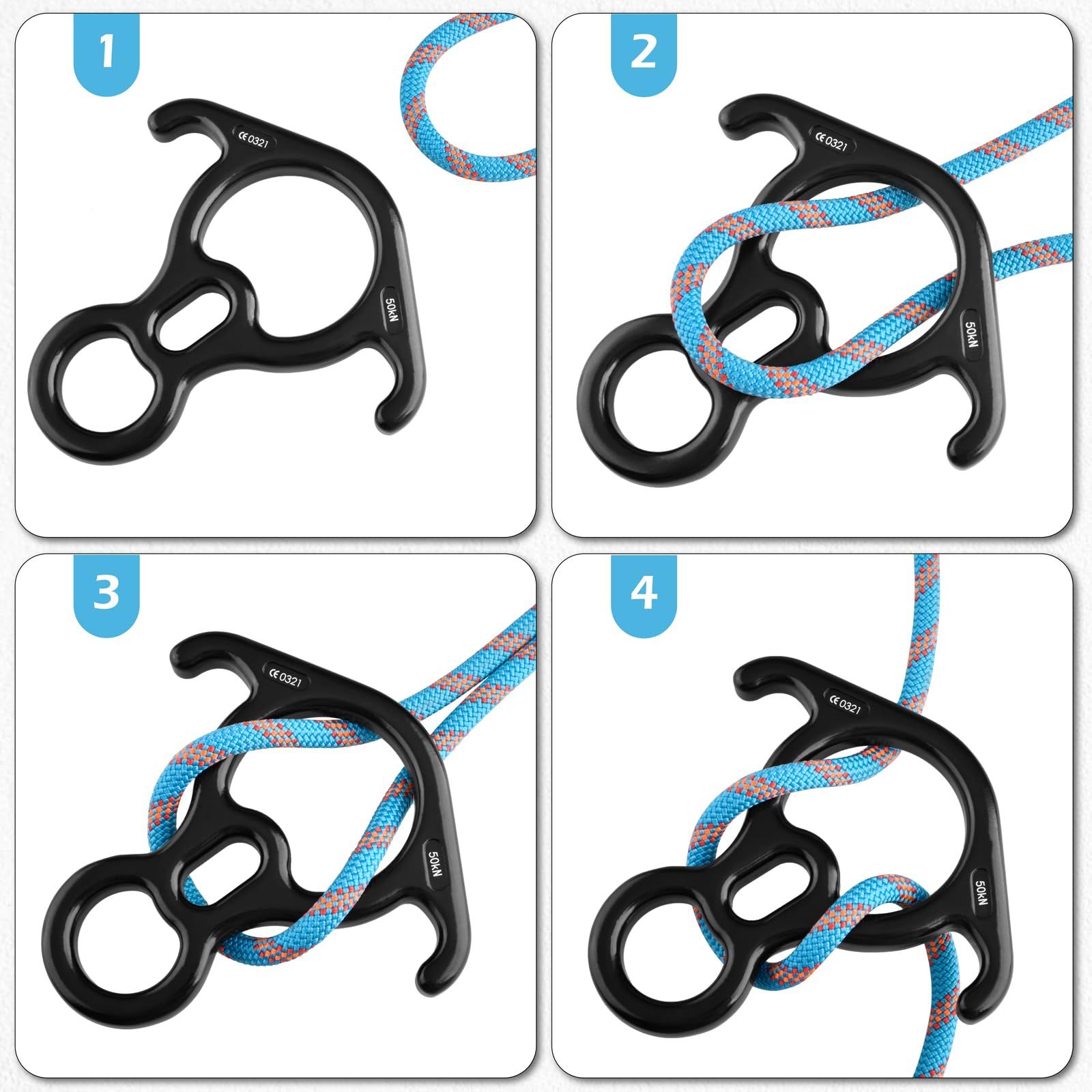 50 kN Climbing Rescue Figure 8 Descender Large Bent-Ear Rigging Plate Heavy Duty & High Strength Rappel Device Equipment for Rappelling Belaying Tree Climbing Aerial Silks Rigging - Image 4