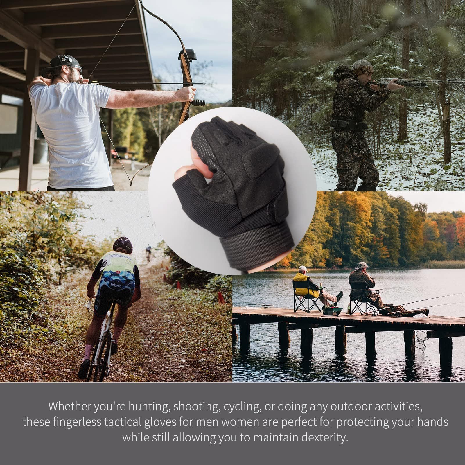 Fingerless Gloves, Knuckle Protective Breathable Lightweight Outdoor Gloves for Hunting, Motorcycling, Climbing - Image 2