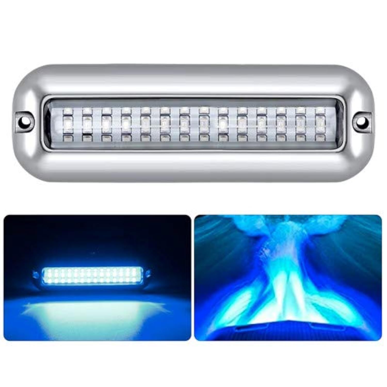 42LED Waterproof 316 Stainless Steel Trim Ring Boat High-Intensity LED Underwater Light Clear Lens Pontoon Marine/Boat Transom (Blue) - Image 3