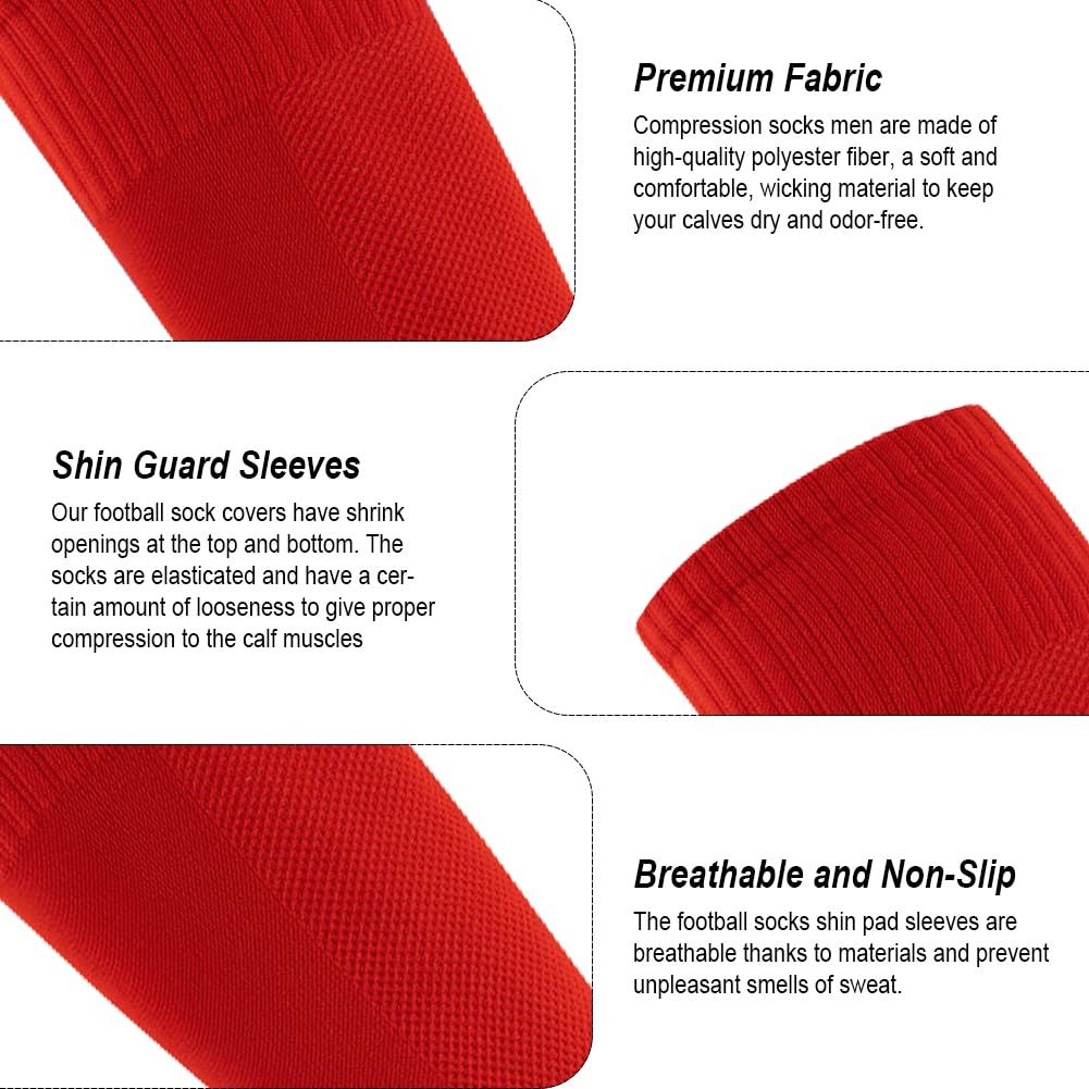 4 Pairs Leg Sleeves for Soccer, Shin Guard Sleeves Accompany Grip Socks, Youth Adults （Red+white） - Image 2