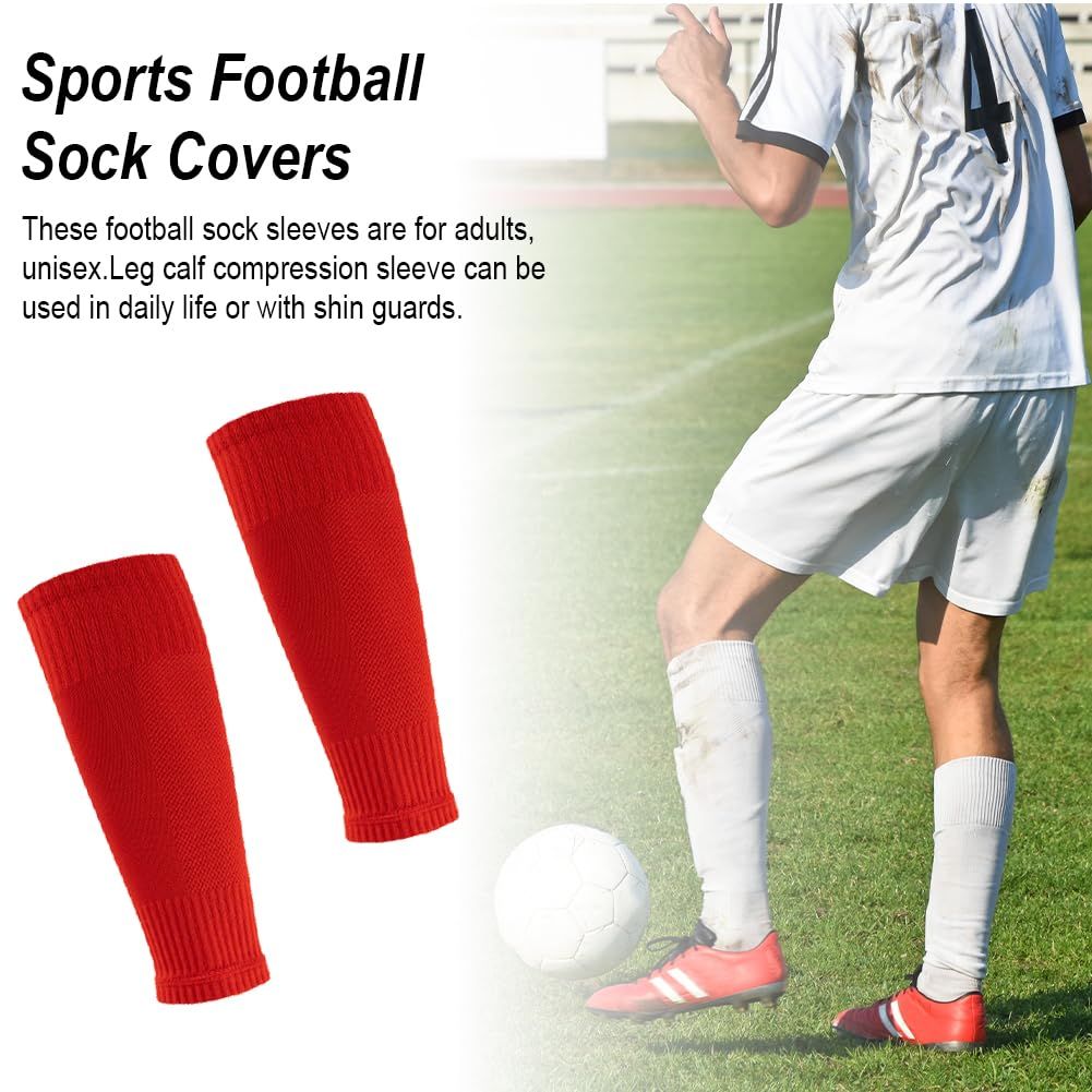 4 Pairs Leg Sleeves for Soccer, Shin Guard Sleeves Accompany Grip Socks, Youth Adults （Red+white） - Image 3