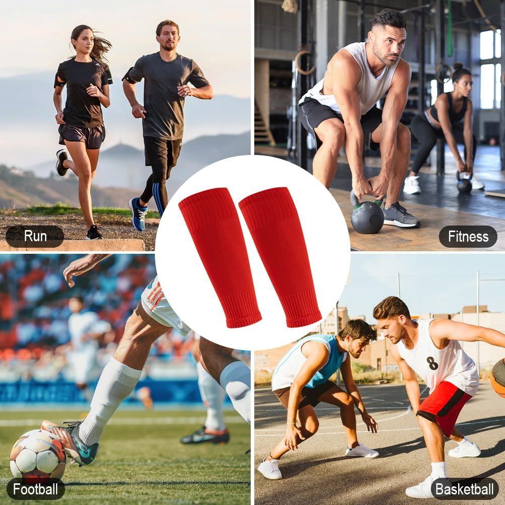4 Pairs Leg Sleeves for Soccer, Shin Guard Sleeves Accompany Grip Socks, Youth Adults （Red+white） - Image 5