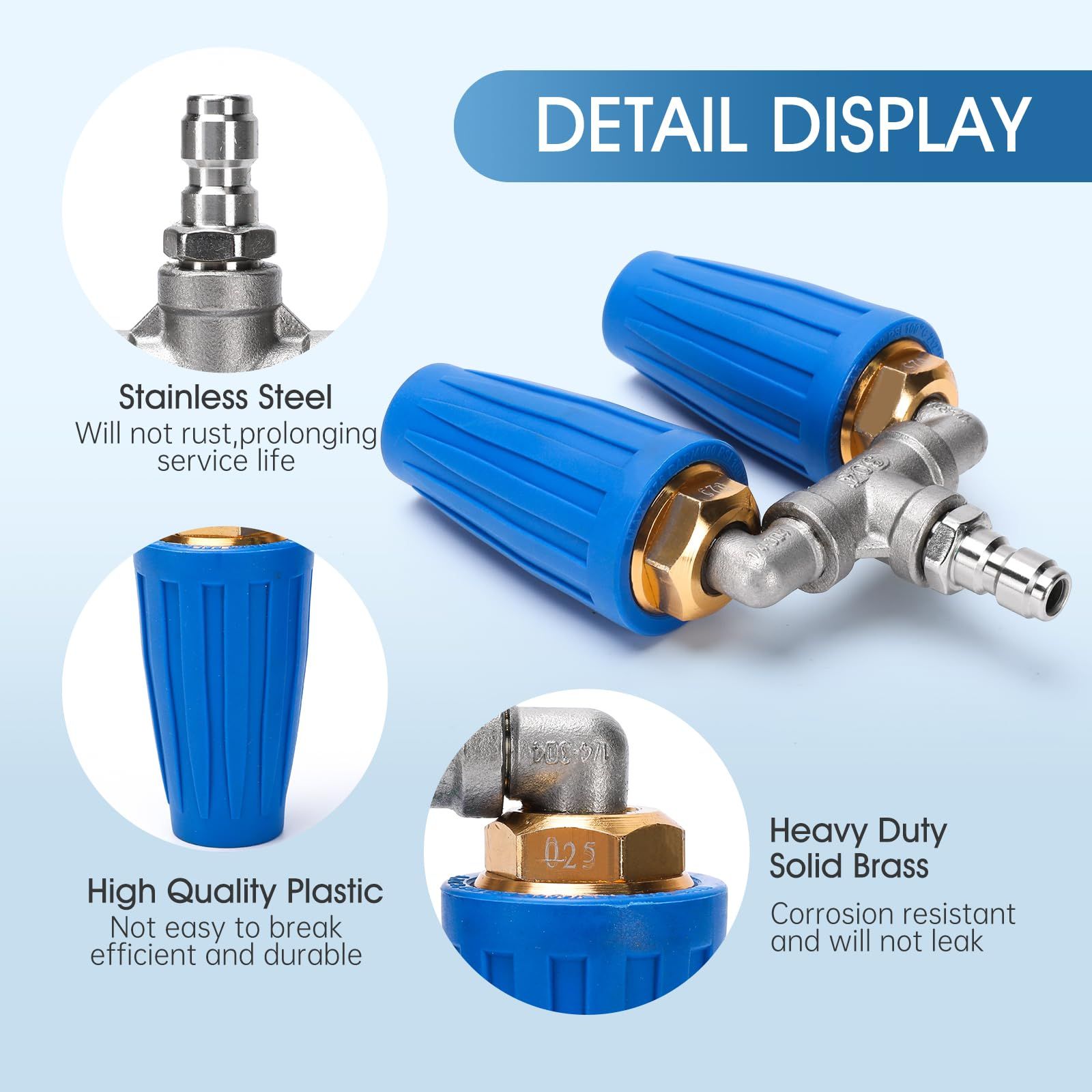 Dual Turbo Nozzle Pressure Washer, 360°Rotating Turbo Nozzle with 1/4