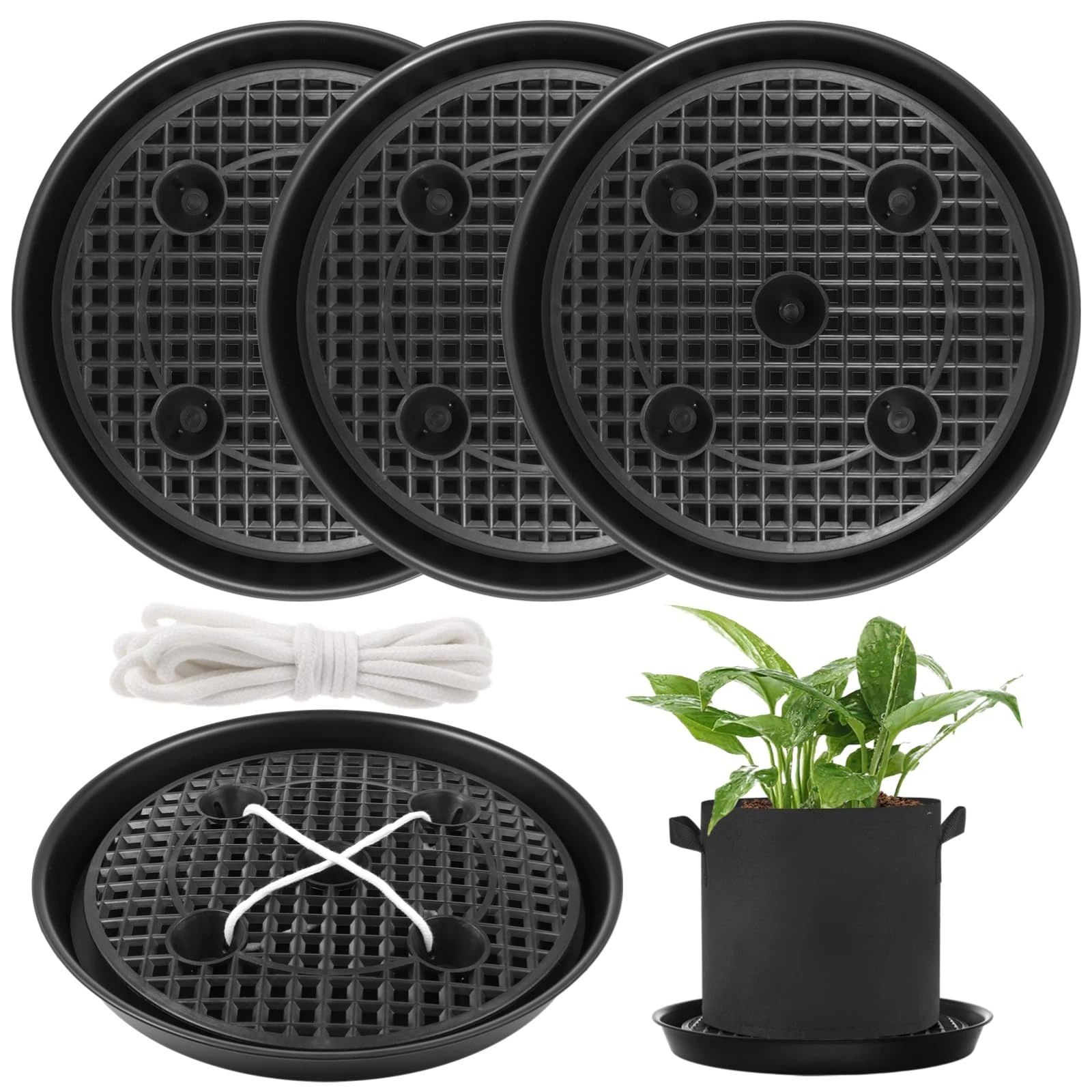 Plastic Plant Saucer Stand,4-Pack 14 inch, Elevated Plant Saucer Self-Watering Fabric Pot Base, Use Nonwoven Grow Bags, Plant Saucers Flower Pot Tray for Indoor-Outdoo and Grow Tents Greenhouses - Image 1