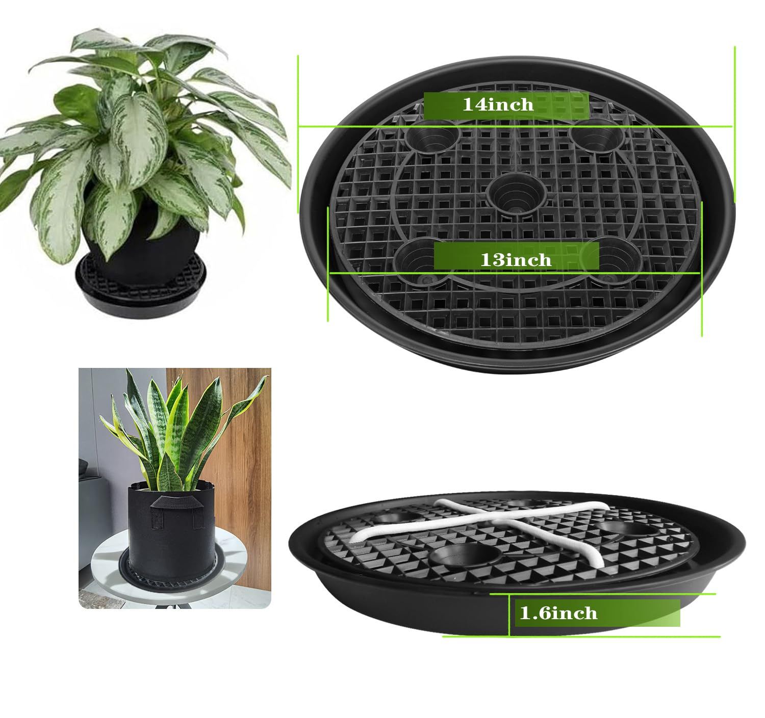 Plastic Plant Saucer Stand,4-Pack 14 inch, Elevated Plant Saucer Self-Watering Fabric Pot Base, Use Nonwoven Grow Bags, Plant Saucers Flower Pot Tray for Indoor-Outdoo and Grow Tents Greenhouses - Image 5