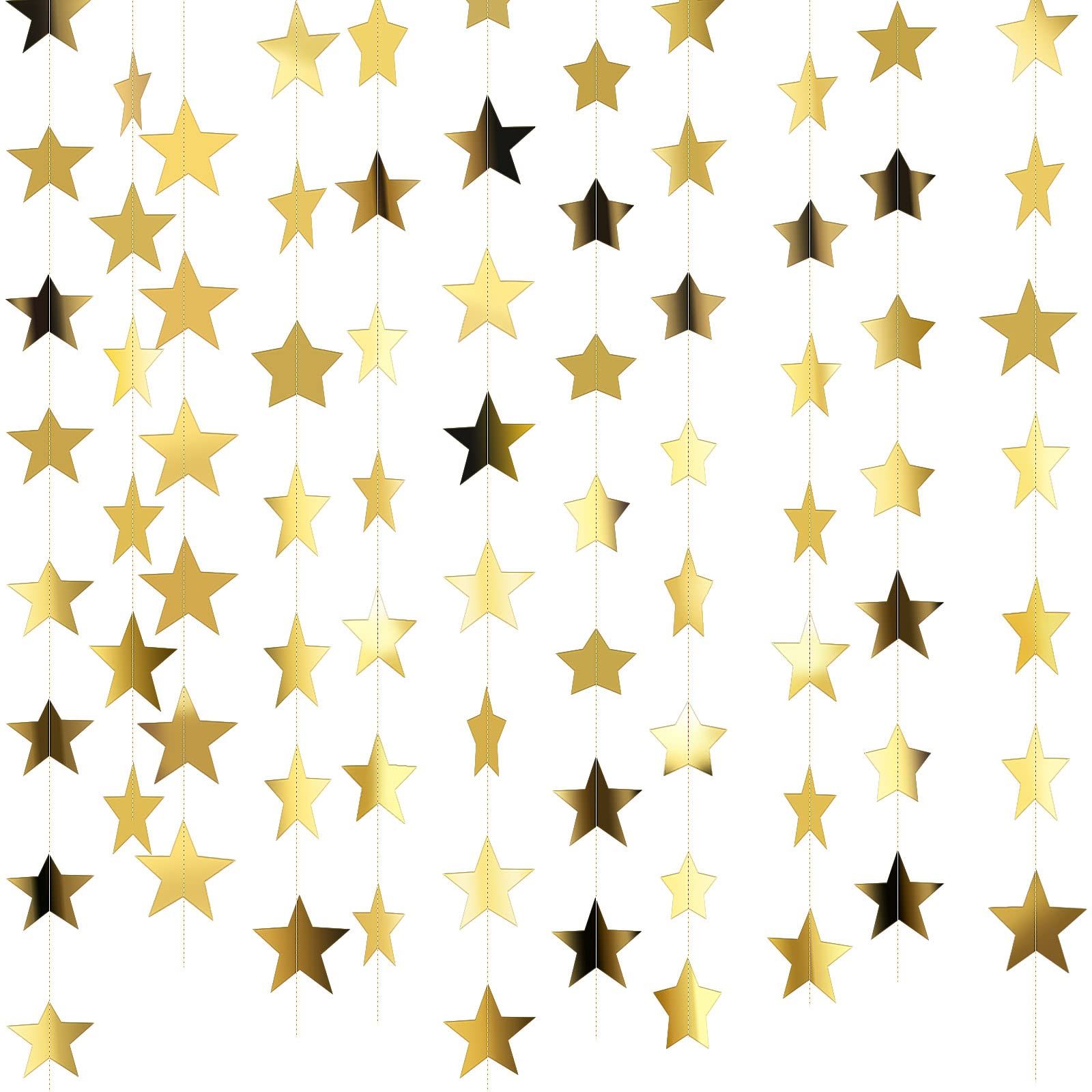 Glitter Star  Banner Christmas Decor 130 Feet Star Hanging Bunting Banner Twinkle Backdrop for Homecoming Classroom Wedding Birthday Halloween Party Supplies(Gold) - Image 1
