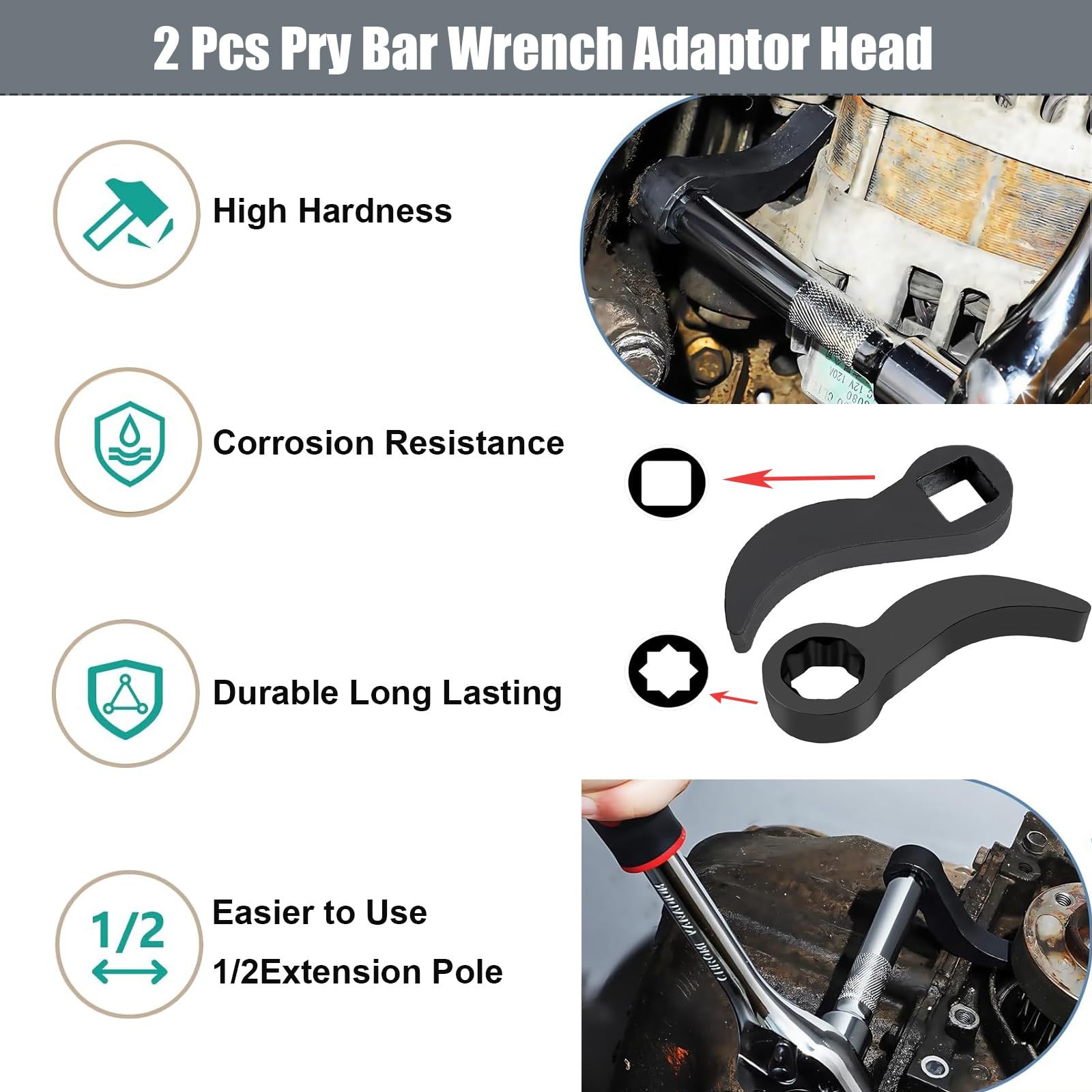 New Upgraded Lower Control Arm Pry Tool, Suspension Removal, Bar Wrench Adapter Head, Casing Removal and Pry Bar Adapter Tool Set Designed for Use - Image 3