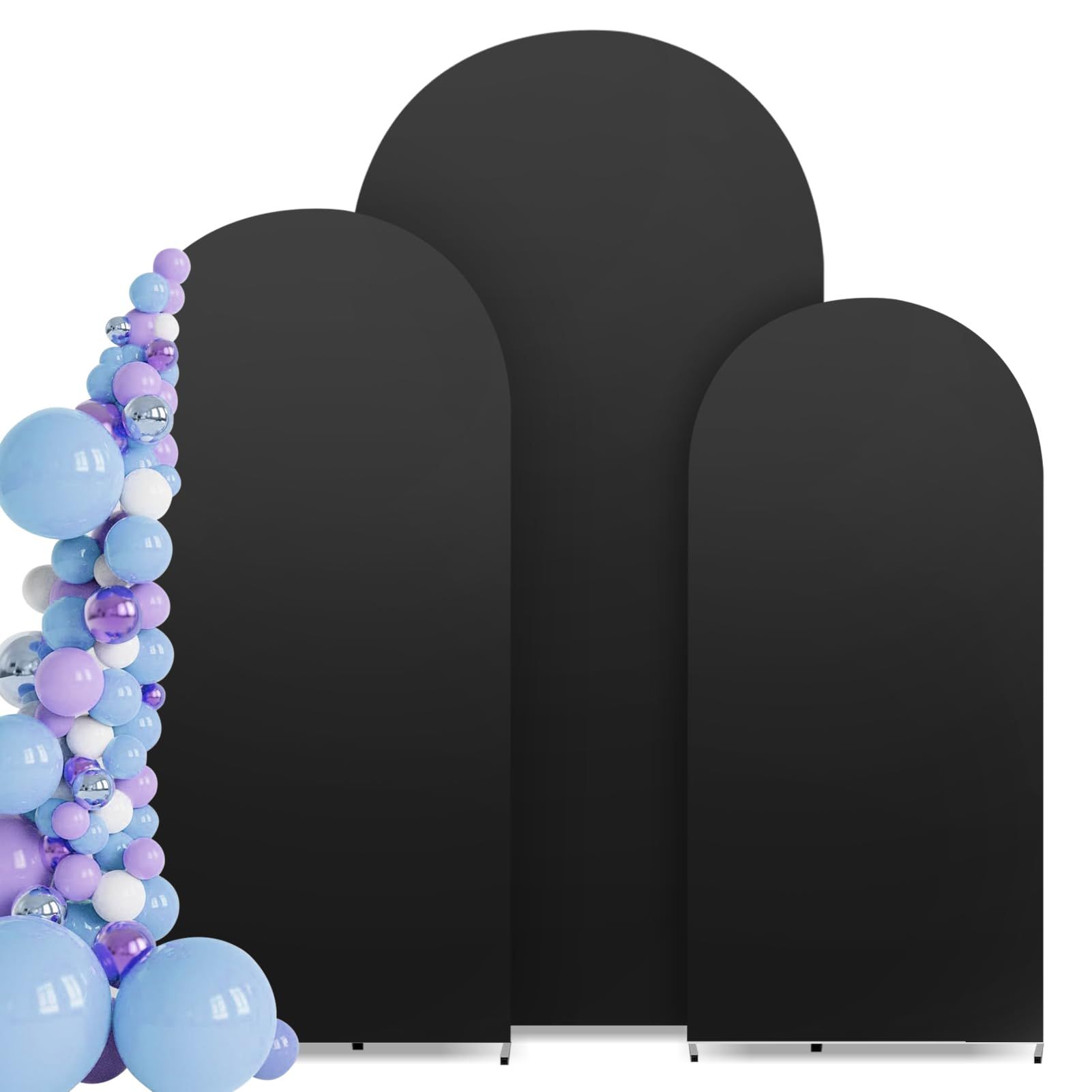 Arch Backdrop Cover Set, 4FT, 5FT, 6FT Wedding Spandex Fitted Covers for Round Top Arch Stand, Arches Backdrop Cover for Birthday Baby Ceremony Banquet Shower Event(Black)Excluding balloons - Image 1