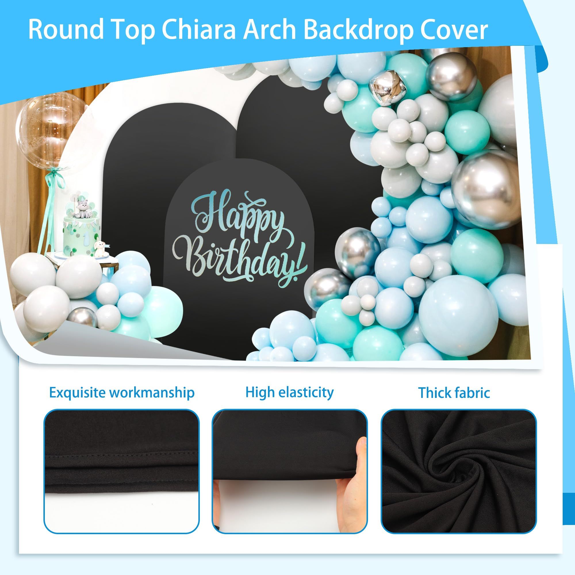 Arch Backdrop Cover Set, 4FT, 5FT, 6FT Wedding Spandex Fitted Covers for Round Top Arch Stand, Arches Backdrop Cover for Birthday Baby Ceremony Banquet Shower Event(Black)Excluding balloons - Image 2