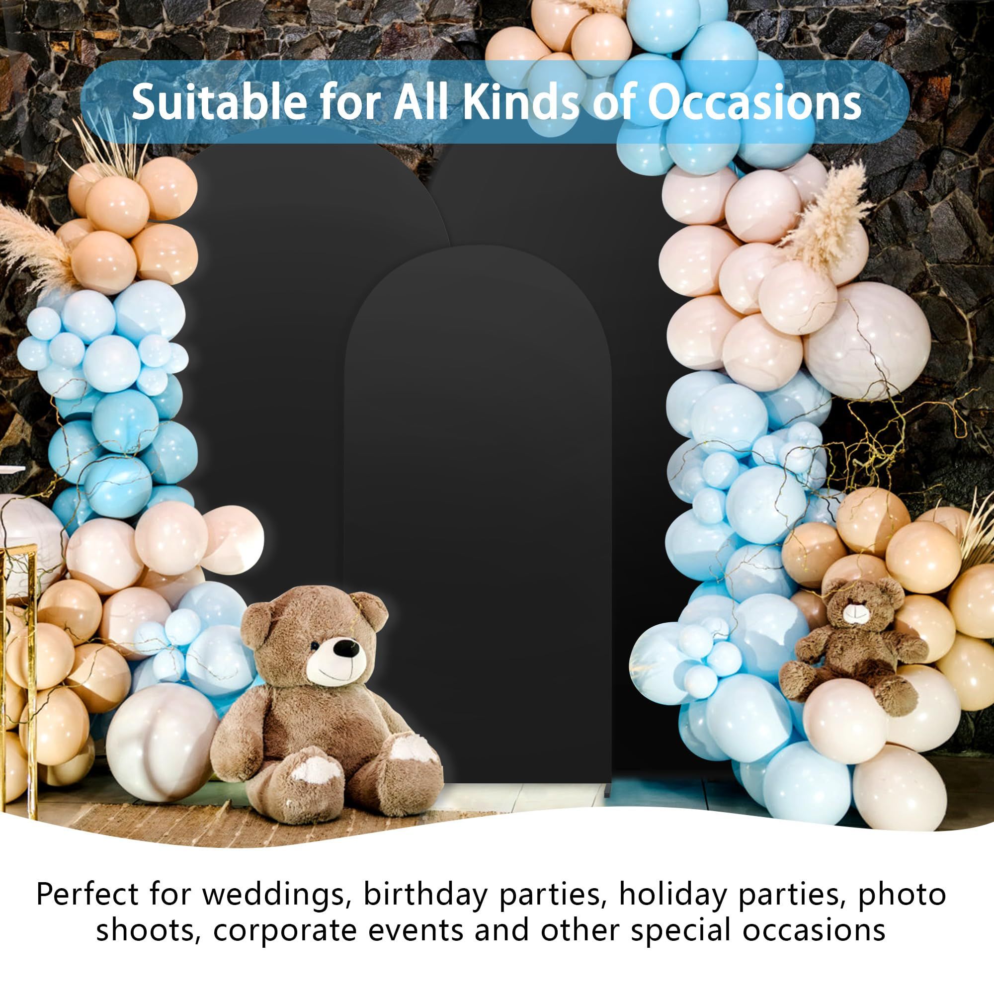 Arch Backdrop Cover Set, 4FT, 5FT, 6FT Wedding Spandex Fitted Covers for Round Top Arch Stand, Arches Backdrop Cover for Birthday Baby Ceremony Banquet Shower Event(Black)Excluding balloons - Image 3