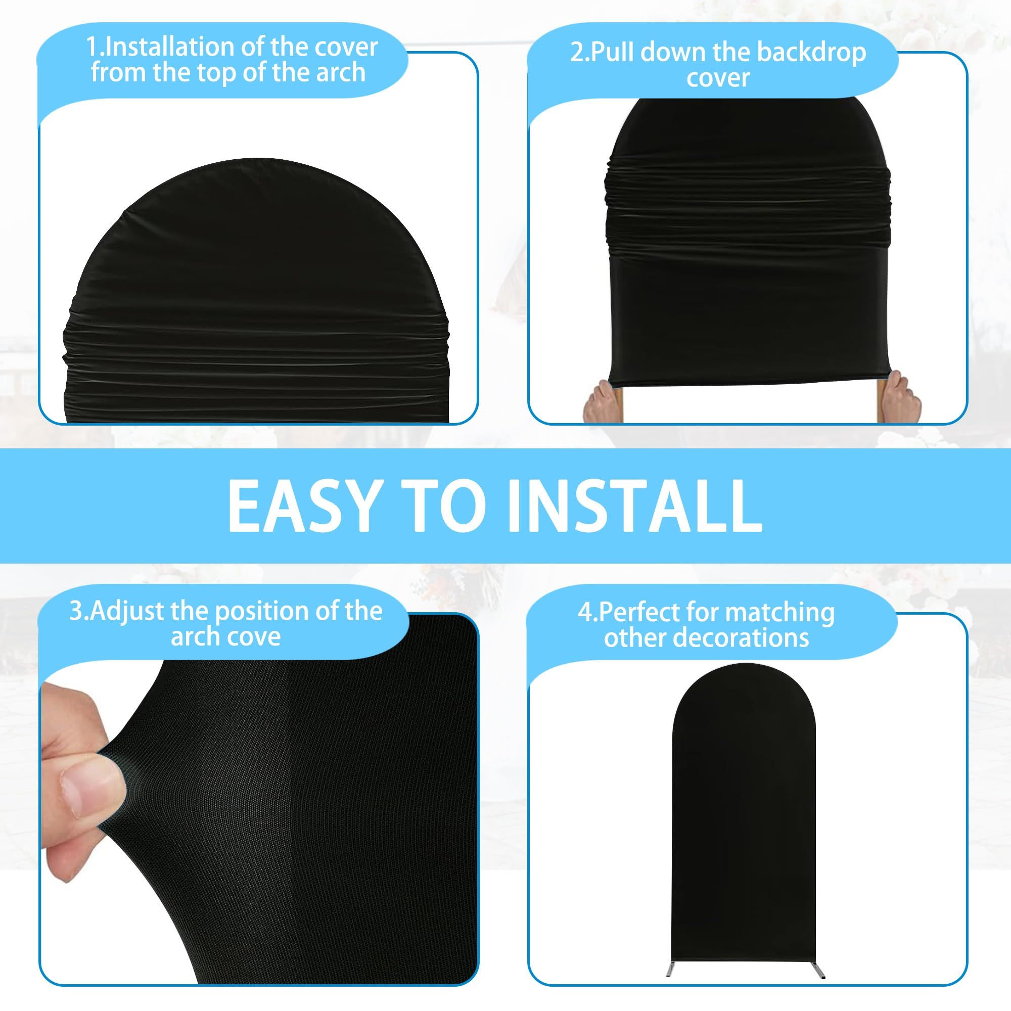 Arch Backdrop Cover Set, 4FT, 5FT, 6FT Wedding Spandex Fitted Covers for Round Top Arch Stand, Arches Backdrop Cover for Birthday Baby Ceremony Banquet Shower Event(Black)Excluding balloons - Image 5