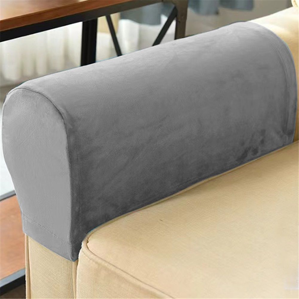 2 Pack Thick Velvet Stretch Armrest Covers for Chairs and Sofas - Non Slip, Grey Stretch Armrest Covers for Chairs and Sofas Couch Arm Covers for Sofa - Image 1