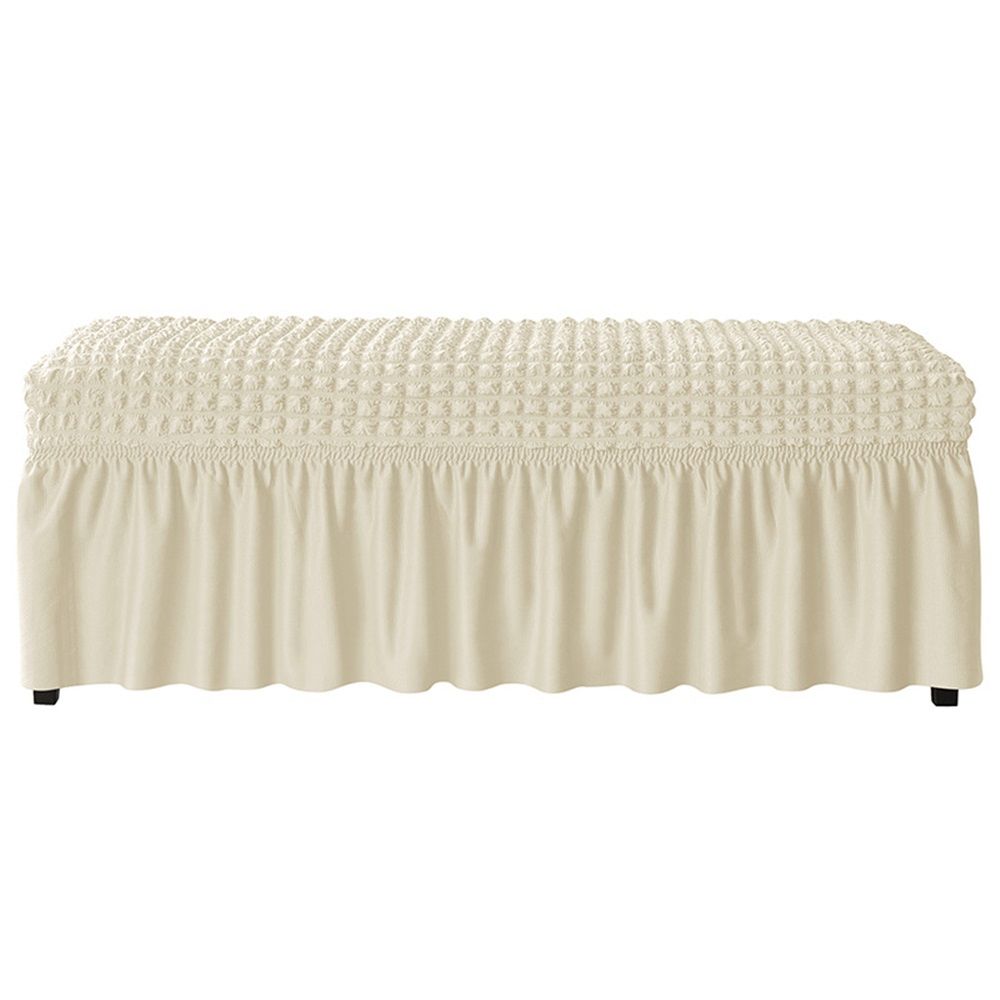 Dining Bench Cover with Skirt 32-47 inch Length Beige Stretch Seersucker Bench Seat Slipcover for Bedroom, Dining Room Washable (Seersucker-Beige) - Image 1