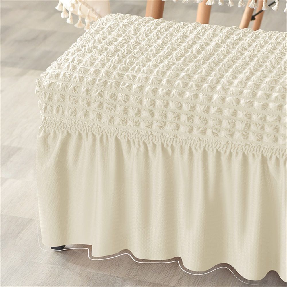 Dining Bench Cover with Skirt 32-47 inch Length Beige Stretch Seersucker Bench Seat Slipcover for Bedroom, Dining Room Washable (Seersucker-Beige) - Image 2
