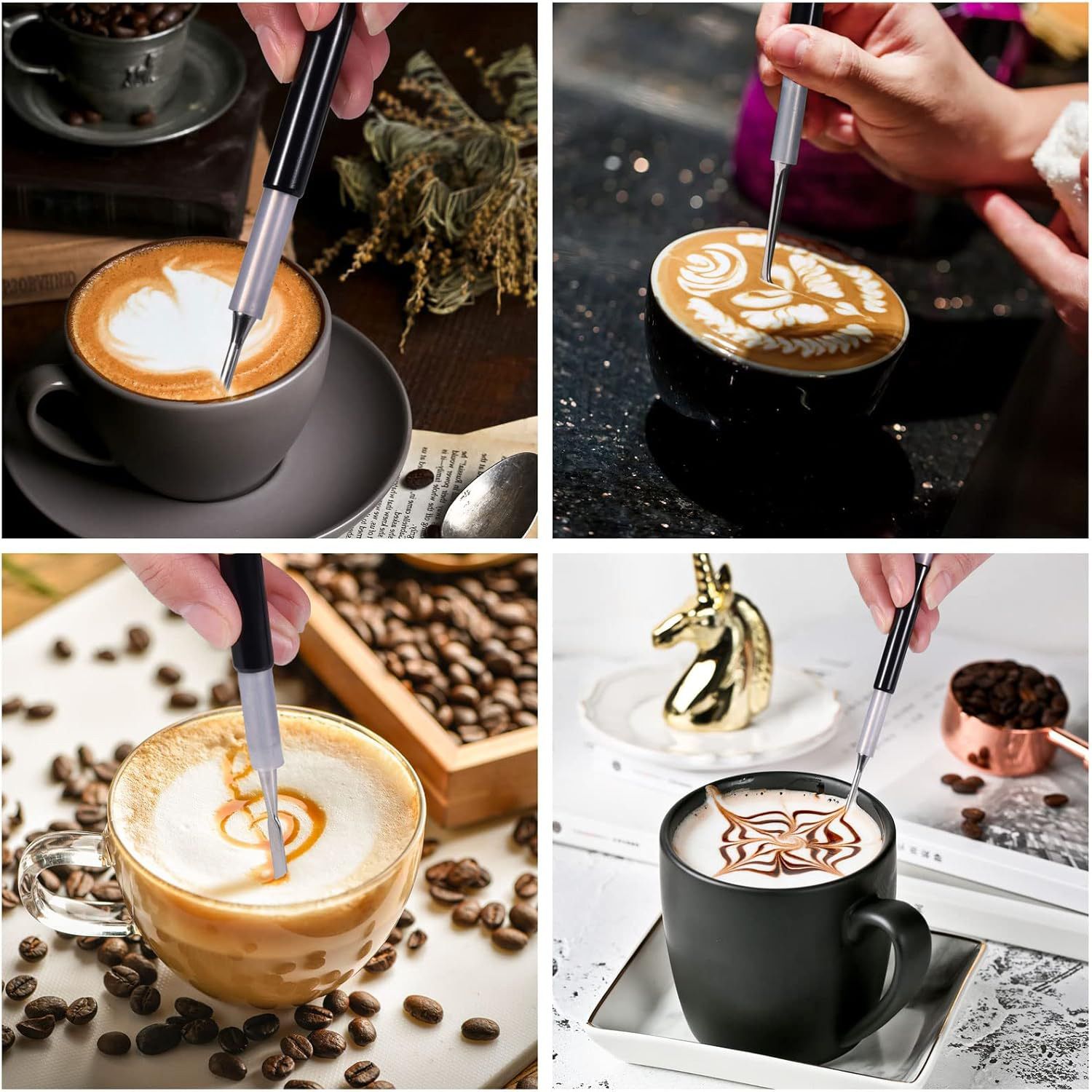 Latte Art Set (3 Tools) for Latte Art, Cappuccino and Espresso,Espresso Latte Art Tools, Spoon & Lance, Spatula & Spike and Knob & Hook Decorating Pen Set 3 Pieces - Image 5