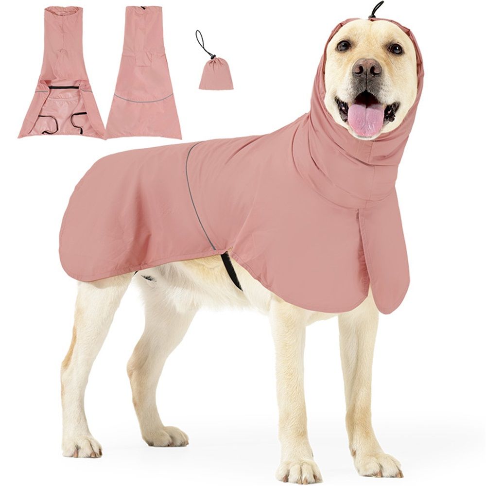Reflective Dog Raincoat, Windproof & Waterproof Dog Rain Jacket, Adjustable Hooded Pet Poncho with Leash Hole for Small, Medium, Large Dogs(Pink,M) - Image 1
