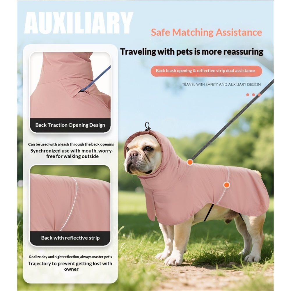 Reflective Dog Raincoat, Windproof & Waterproof Dog Rain Jacket, Adjustable Hooded Pet Poncho with Leash Hole for Small, Medium, Large Dogs(Pink,M) - Image 4